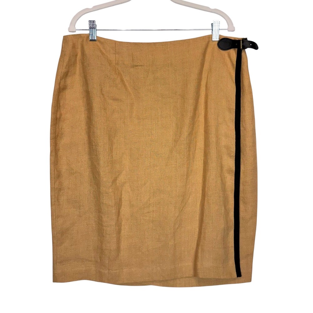 Lauren Ralph Lauren Tan Linen‎ Blend Buckle Wrap Skirt Size 14 Womens
